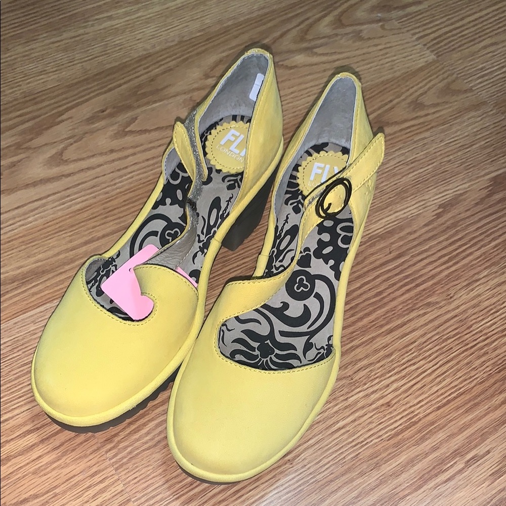 Fly London wako Heels asymmetric qvc leather yellow